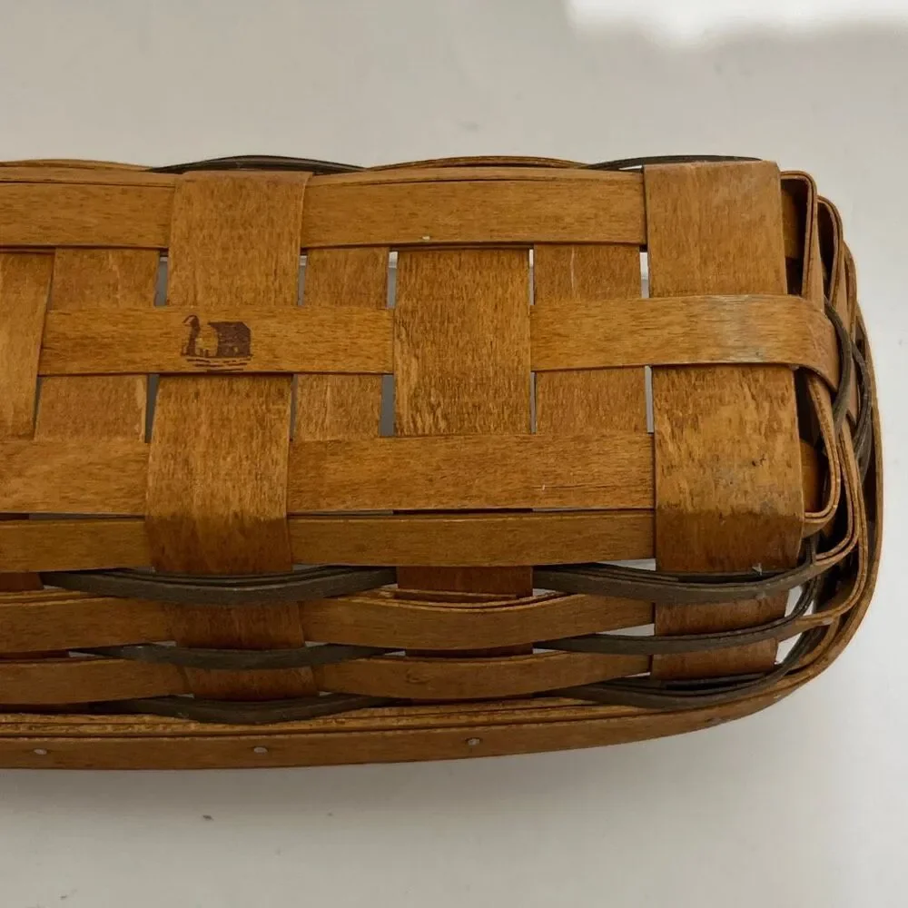Longaberger Brown 2 Leather Handles Plastic Protector Breadstick Basket‎